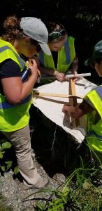 scientists studying cloth fabric outside